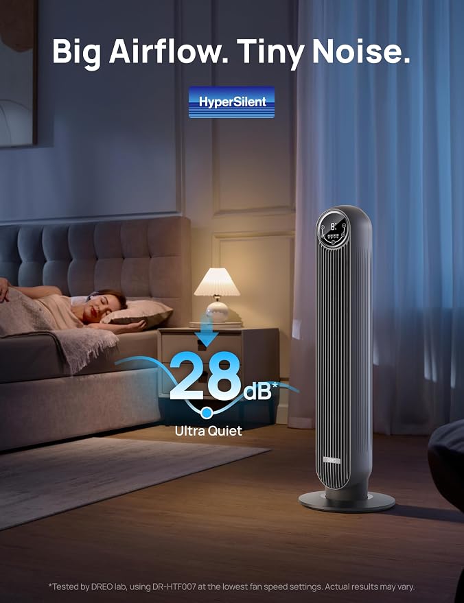 DREO Tower Fan for Bedroom, 25ft/s Velocity Quiet Floor Fan, 90° Oscillating - Image 3