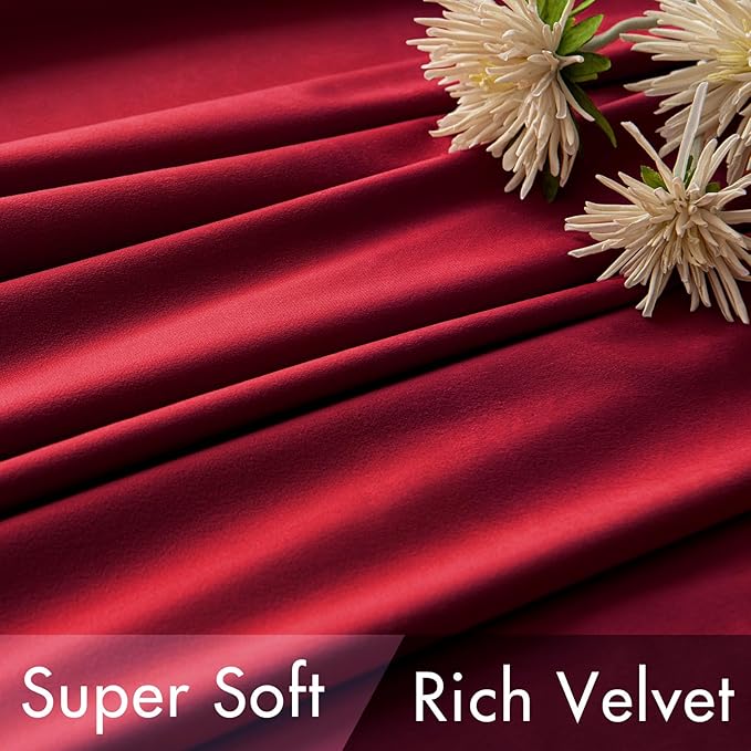 MIULEE Velvet Curtains 90 inches - Luxury Blackout Curtains for Bedroom Living Room Thermal Insulated Super Soft Window Drapes Rod Pocket & Back Tab Christmas Decor, Red, W52 x L90 inches, 2 Panels