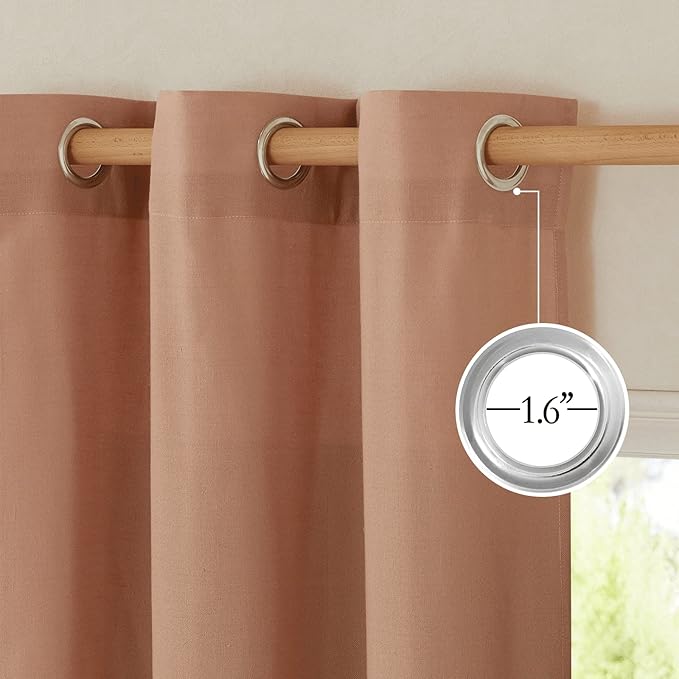 NICETOWN Rustic Linen 132 inch Long Curtains for Living Room, Grommet Privacy Added Thick Linen Weave with Light Filter Window Curtains & Drapes for Bedroom, Terracotta, W55 x L132, 2 Panels