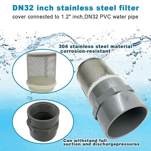 1.2 inch Stainless Steel Filter Cover Connected to 1.2 inch/DN32 Grey PVC Water - Image 2