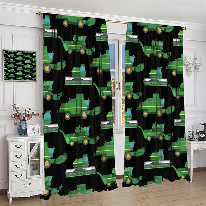 Kids Agriculture Machine Window Curtains, Farm Equipment Tractors Transport - Image 3