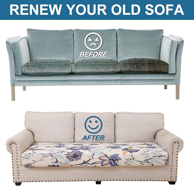 Smiry Printed Couch Cushion Covers, Stretch Soft Couch Covers for Sofa, Washable Non-Slip Sofa Slipcover Furniture Protector for Indoor and Outdoor (Medium, Beige)