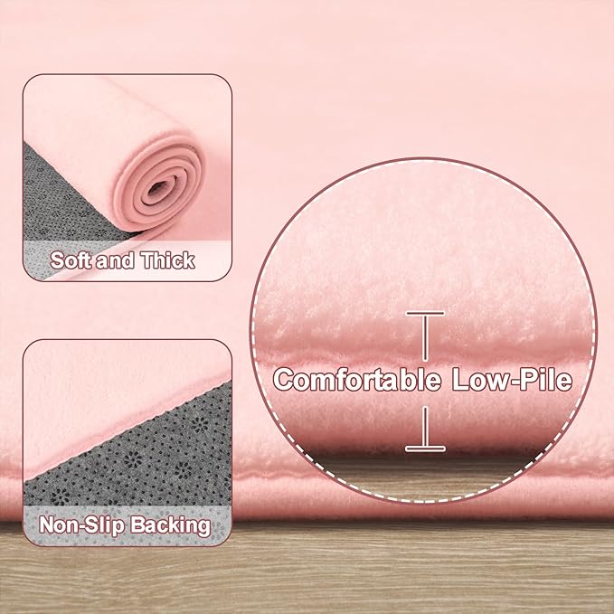 Amearea 5x5 Square Area Rugs for Bedroom Living Room, Modern Pink Thickened Memory Foam Rug, Fluffy Indoor Washable Rugs Non Slip Minimalist Carpet for Kids Boys Girls Dorm Nursery Room Decor
