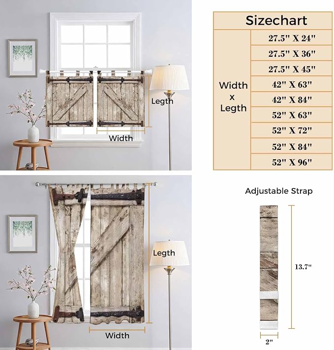 Farmhouse Wood Grain Kitchen Curtains 24 Inch Length, Small Window Curtains Tab - Image 8