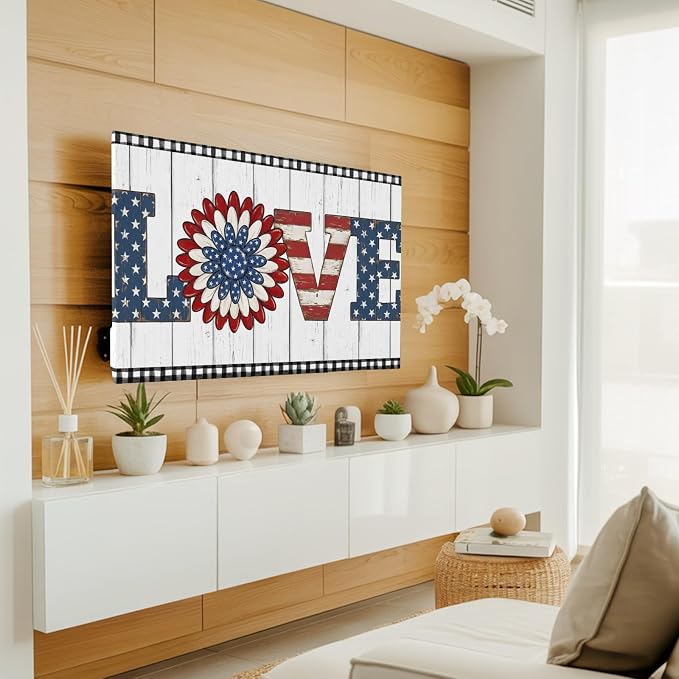 4th of July Patriotic LOVE Text Flower Indoor TV Cover, Elastic TV Screen - Image 3