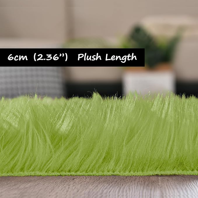 Goolela Lime Green Circle Rug 6ft Fluffy Fuzzy Round Faux Fur Sheepskin Carpet for Bedroom Playroom Bedside Soft Shaggy Washable