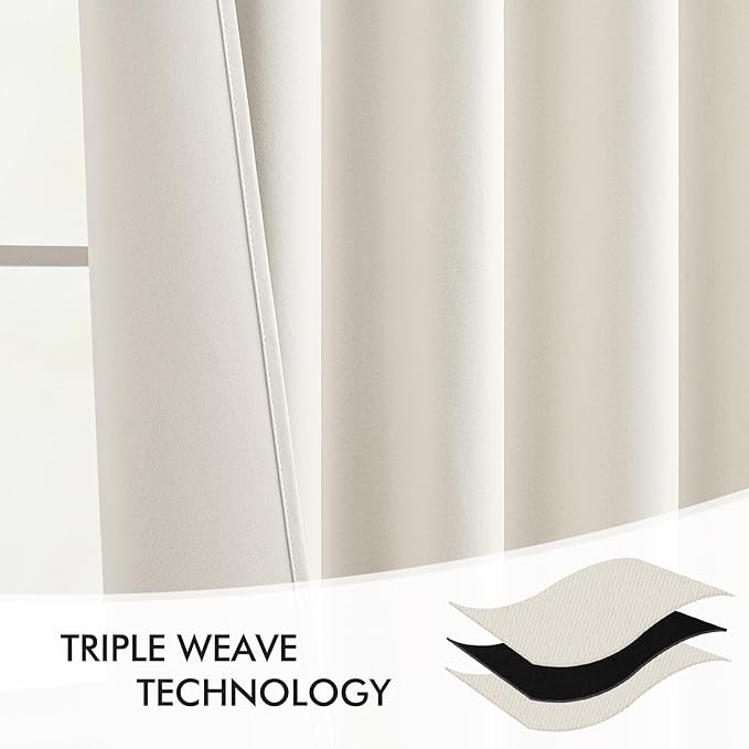 MIULEE Ivory Back Tab Blackout Curtains 108 Inch Long 2 Panels Set for Bedroom, Rod Pocket/Pinch Pleat Extra Long Thermal Insulated Living Room Darkening Pleated Light Blocking Drapes