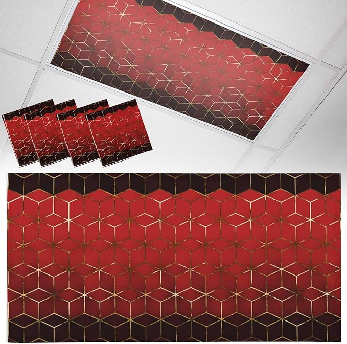 2x4 ft Fluorescent Light Cover for Ceiling Abstract Red Gradient Geometric by Unknown