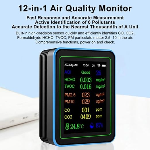 Hilitand Air Quality Meter, 12 in 1 WiFi CO2 TVOC PM2.5 PM10 HCHO Temp Humid - Image 4
