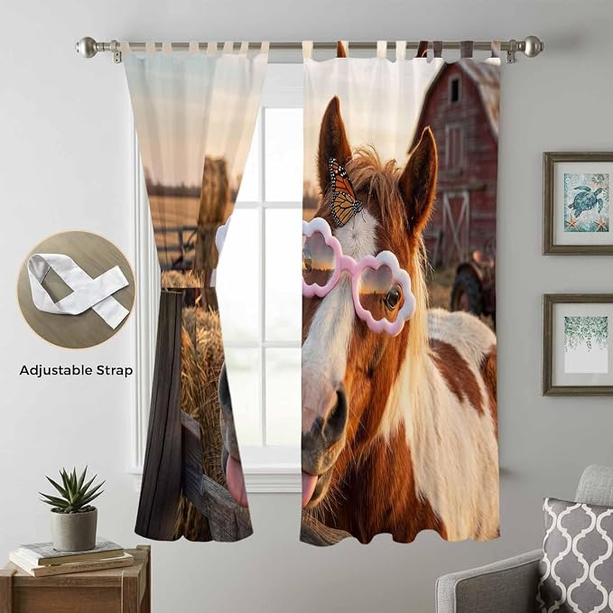 Farm Horses Living Room Curtains 96 Inch Length, Window Curtains Tab Top - Image 5