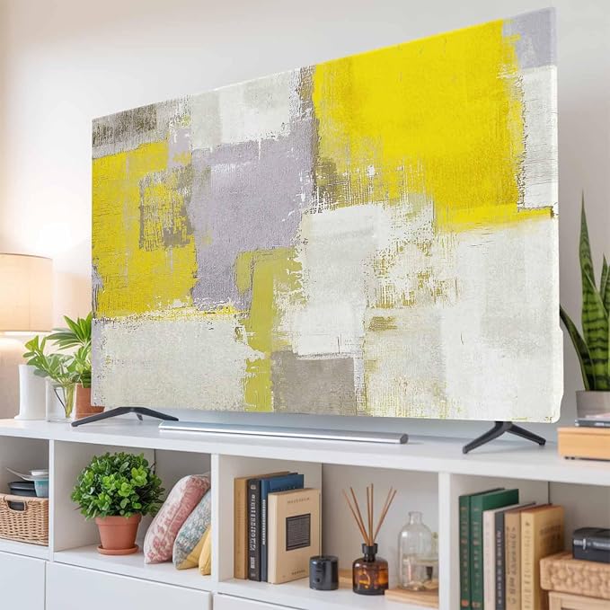 Abstract Yellow Gray Graffiti Indoor TV Cover, Elastic TV Screen Protector by Unknown