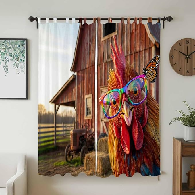 Farm Rooster Living Room Curtains 84 Inch Length, Window Curtains Tab Top - Image 2