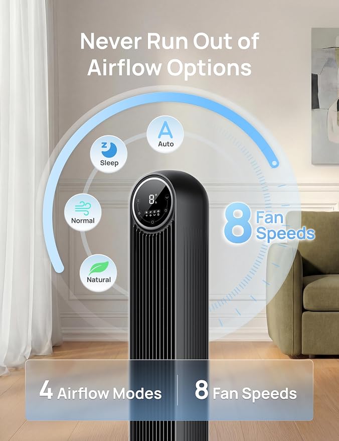 DREO Tower Fan for Bedroom, 2026 Upgraded DC Motor, 28ft/s High Velocity - Image 3