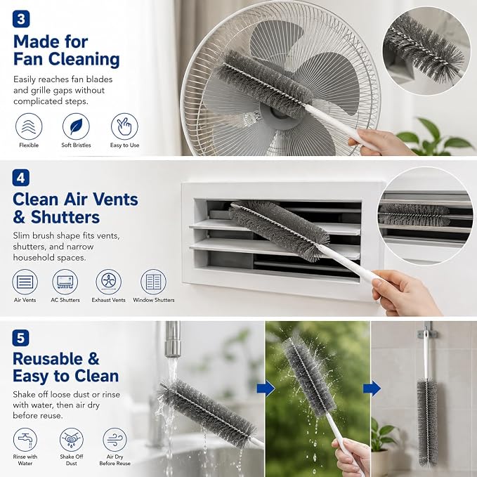 Fan Cleaning Brush, Bendable Microfiber Head, Reusable Dust Remover, Fan - Image 6