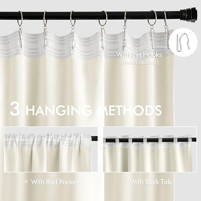 MIULEE Cream Back Tab Blackout Curtains 72 Inches Long 2 Panels Set for Living Room Bedroom Privacy, Rod Pocket/Pinch Pleat Thermal Insulated Room Darkening Pleated Light Blocking Drapes