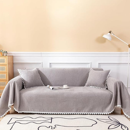 HANDONTIME Couch Cover for Dogs Grey Sectional Couch Covers for 3 Cushion Couch Sofa Flower Lace Sofa Covers Machine Washable Easy Install Futon L Shaped Couch Cushion Covers for Cat Kids, 71" X150"