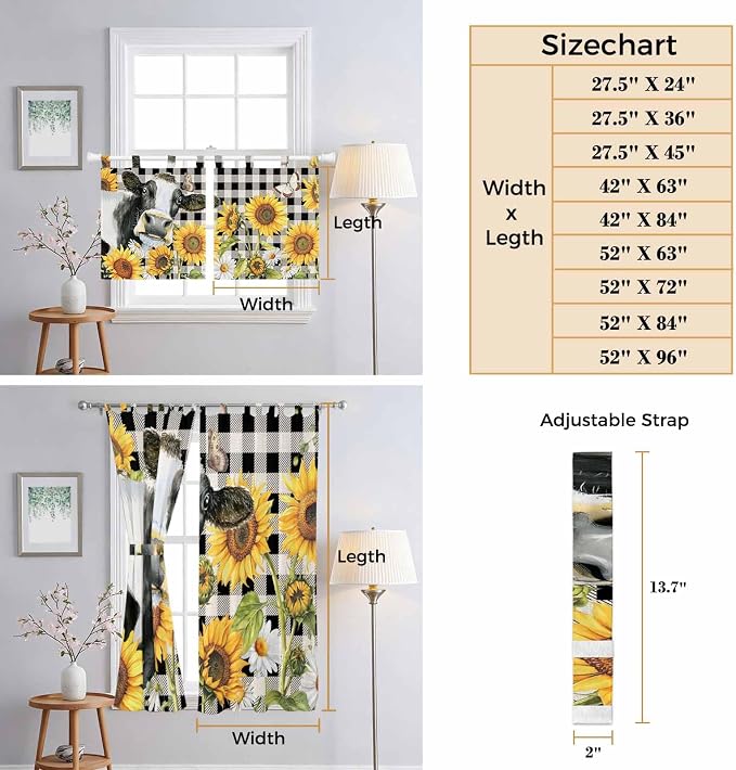 Retro Sunflowers Living Room Curtains 84 Inch Length, Window Curtains Tab Top - Image 8