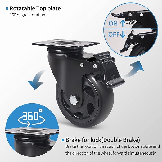 4 Inch Caster Wheels 2000lbs, Casters Set of 4, Heavy Duty Plate Casters - Image 4