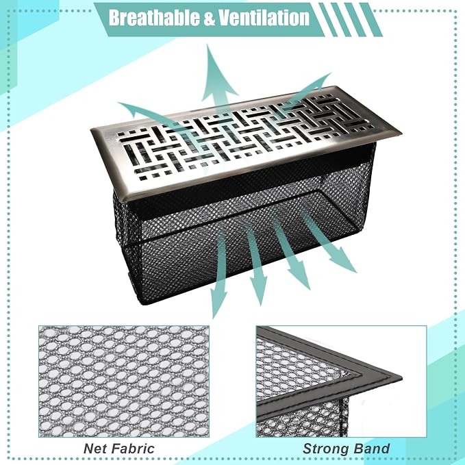 6PCS Floor Register Cover Trap 4"x10", Mesh Floor Vent Screen Net - Image 3