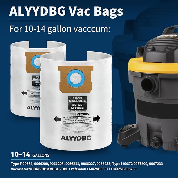 3 Pack Shop Vac 10-14 Gallon Bags. ALYYDBG Type F 90662 9066200 9066233 - Image 2