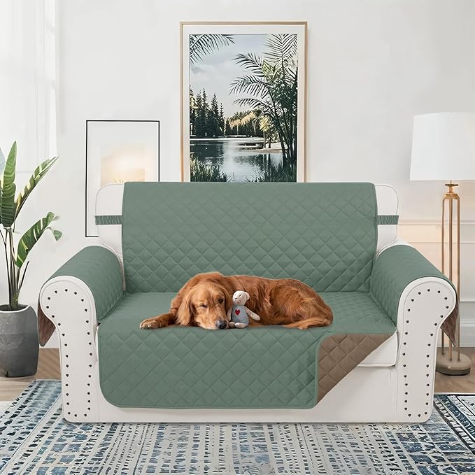 Reversible Loveseat Sofa Covers Couch Cover Furniture Protector(Loveseat,Greyish Green/Taupe)