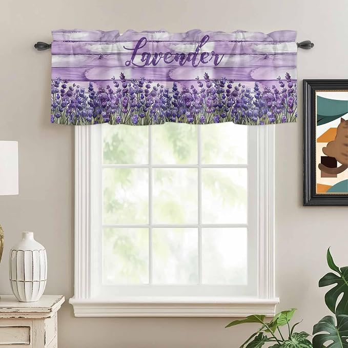 Kitchen Valances for Window, Retro Lavender on Farm Wood Grain Light Filtering by Unknown