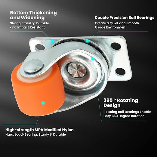 Alise Caster Wheels, 0.8" Swivel Caster Set of 4 Steel Heavy Duty Casters - Image 4