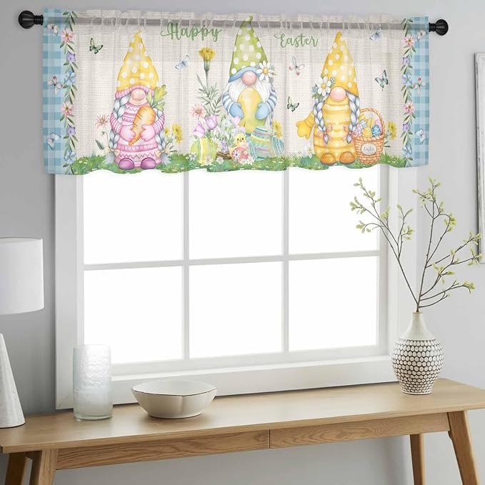 Easter Sheer Valances for Windows 60"x18", Light Filtering Kitchen Curtains - Image 2