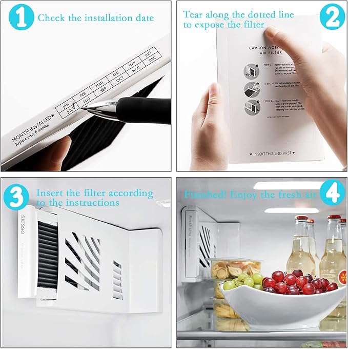 SEISSO Refrigerator Air Filter Replacement 3 Pack Carbon Activated Air Filter - Image 6