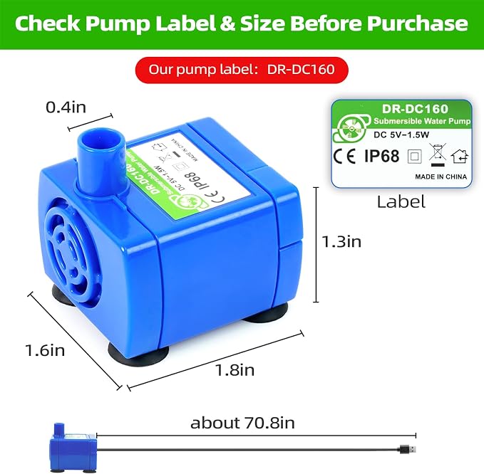 Cat Water Fountain Pump, IP68 DR-DC 160 Submersible Water Pump - Image 3
