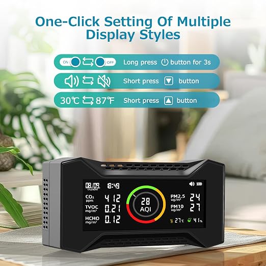 Air Quality Monitor Indoor, Simbow CF-20 8-in-1 CO2 Monitor Air Quality Tester - Image 5