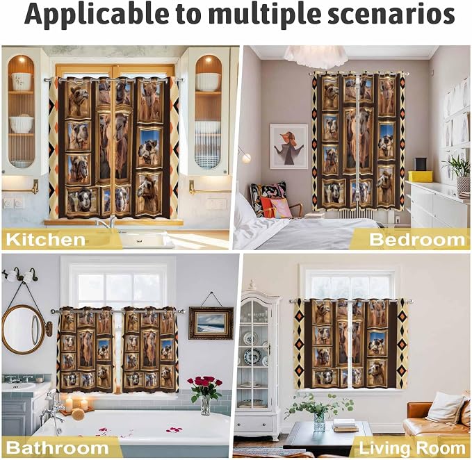 2 Panel Kitchen Cafe Curtains, Wildlife Camels Sunlight Filtering Nature Air - Image 6