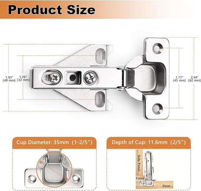 Probrico 25 Pairs/50 Pack Soft Opening Kitchen Cabinet Hinges. Satin Nickel - Image 8