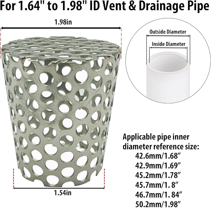 PVC Termination Vent Mesh Cap, 1.54in to 1.98in Stainless Steel Mesh Screen- - Image 3