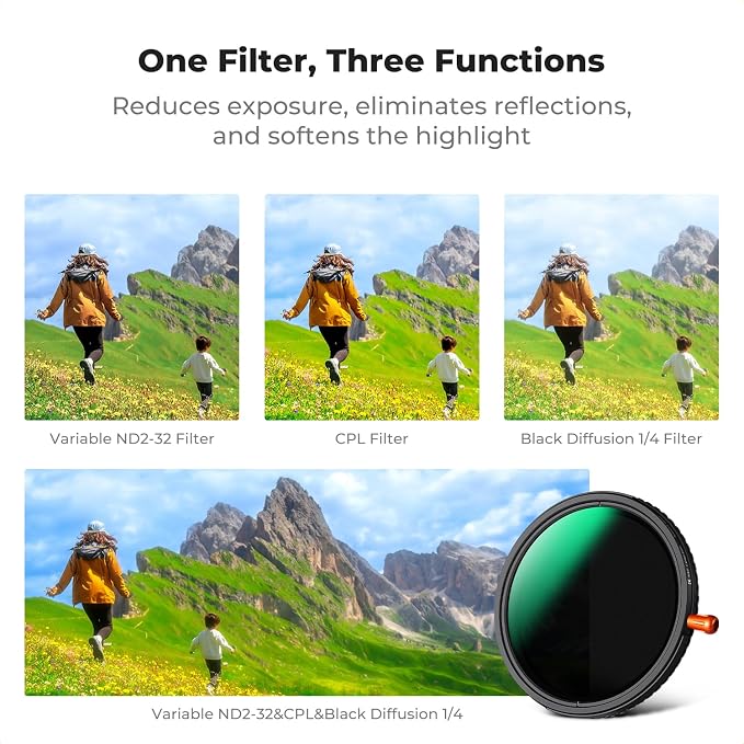 K&F CONCEPT 82mm Black Diffusion Mist Effect 1/4 & Variable ND2-32 & Circular - Image 3