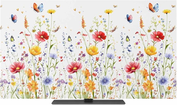 Spring Colorful Flower on White Indoor TV Cover, Elastic TV Screen Protector by Unknown
