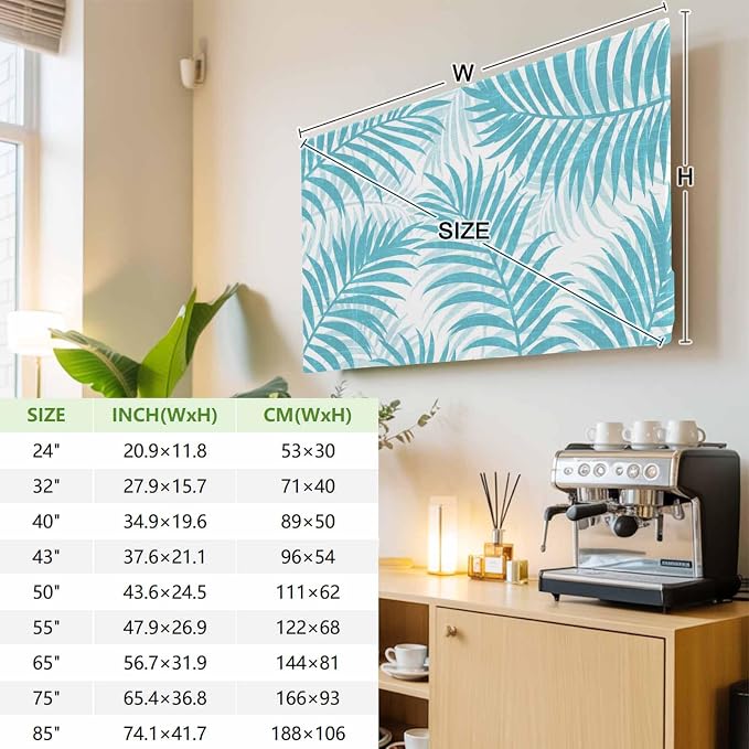 Summer Palm Leaf Blue Indoor TV Cover, Elastic TV Screen Protector Forest - Image 4
