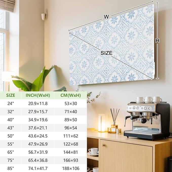 Vintage Damask Blue Floral Indoor TV Cover, Elastic TV Screen Protector Middle - Image 4