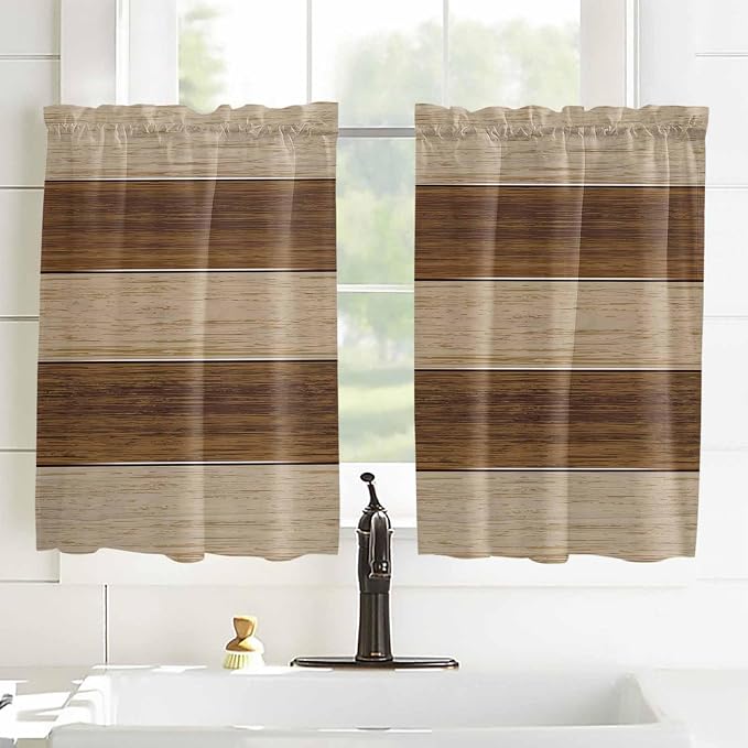 Retro Country Brown Wooden Board Window Valance Curtains, Farmhouse Gradient - Image 4