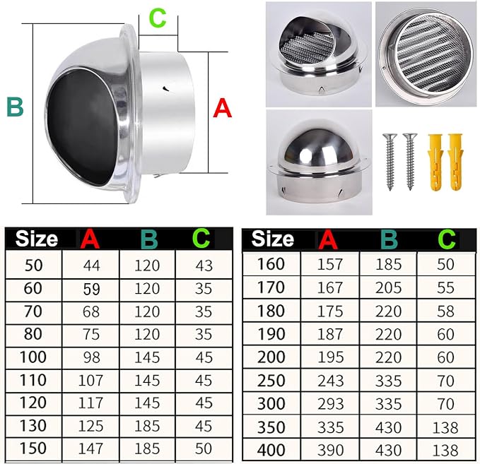 Wall Vent Cover 2"-12" Stainless Steel Round Exhaust Grille Outlet Ventilation - Image 7