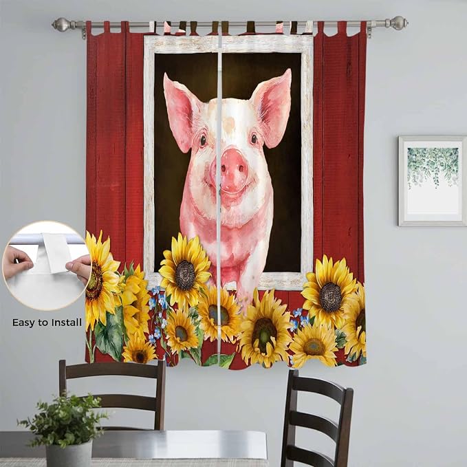 Pigs Sunflowers Living Room Curtains 96 Inch Length, Window Curtains Tab Top - Image 4