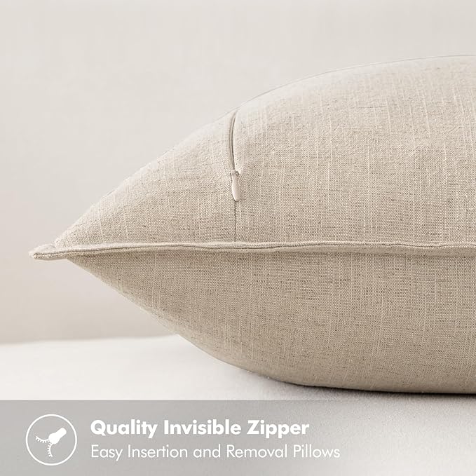 MIULEE Decorative Linen Euro Sham Pillow Covers 28x28 Inch Natural Beige Boho FarmhouseNeutral Couch Throw Pillows for Bed Pack of 2 Accent Modern Pillowcase Sofa Livingroom Home Decor