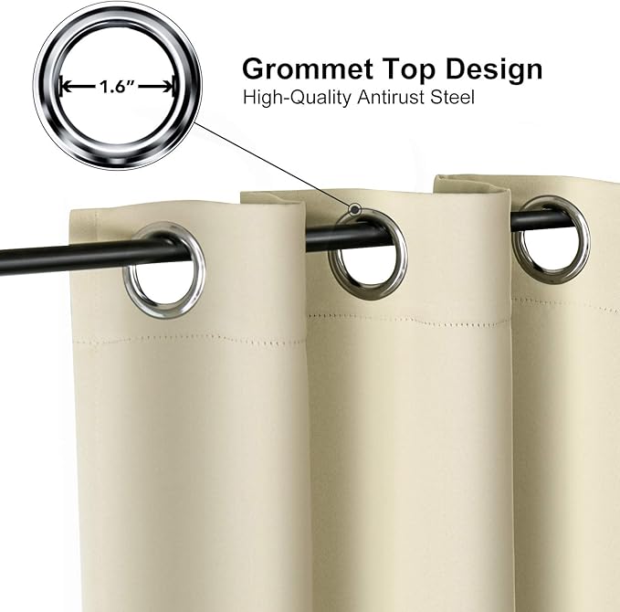 ChrisDowa Grommet Room Darkening Curtains for Bedroom and Living Room - 2 Panels Set Thermal Insulated Blackout Curtains (Beige, 38W x 45L)