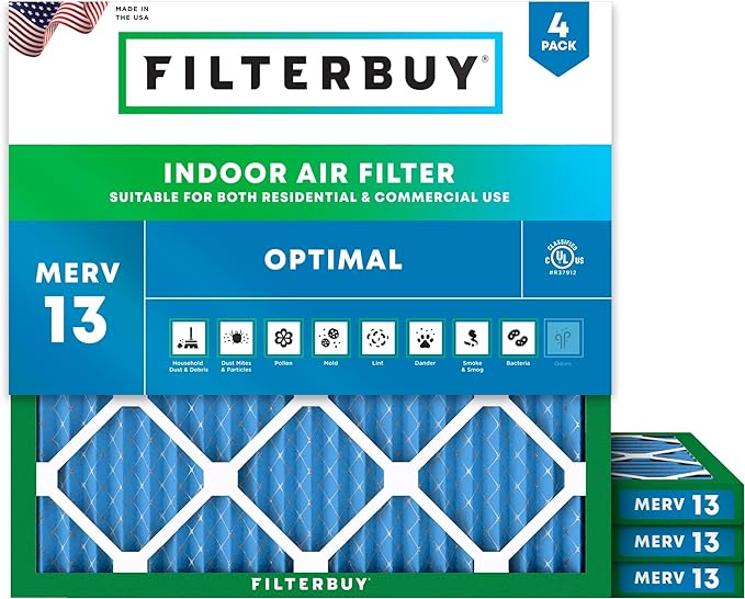 Filterbuy 25x25x1 Air Filter MERV 13 Optimal Smoke & Allergy Defense, by Filterbuy