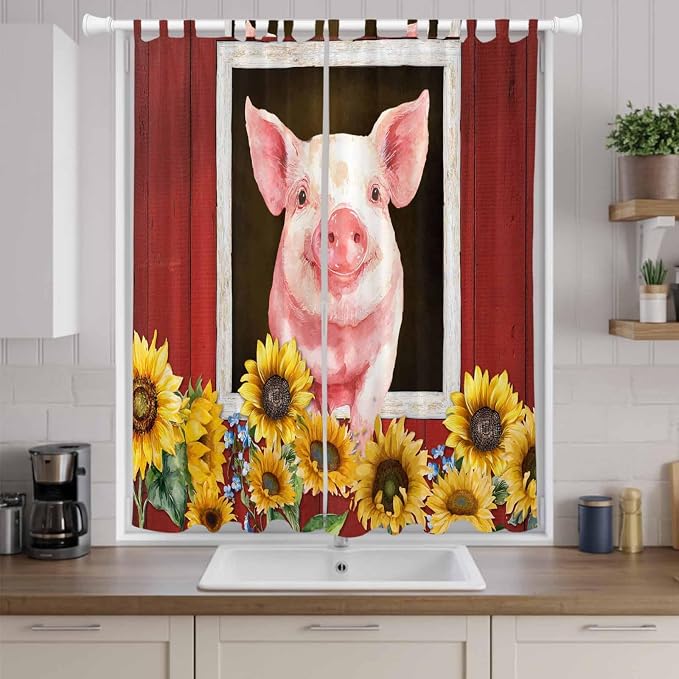 Pigs Sunflowers Living Room Curtains 96 Inch Length, Window Curtains Tab Top - Image 9