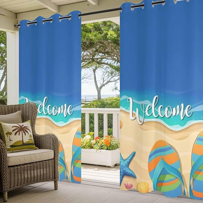 Summer Outdoor Curtains for Patio Beach Slippers Plumeria Waterproof Outside - Image 5
