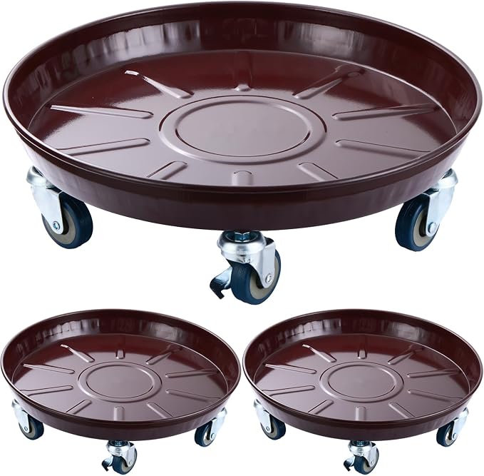 3 Packs Metal Plant Caddy with Wheels 16" Rolling Plant Stand Heavy Duty Plant by Planterhoma