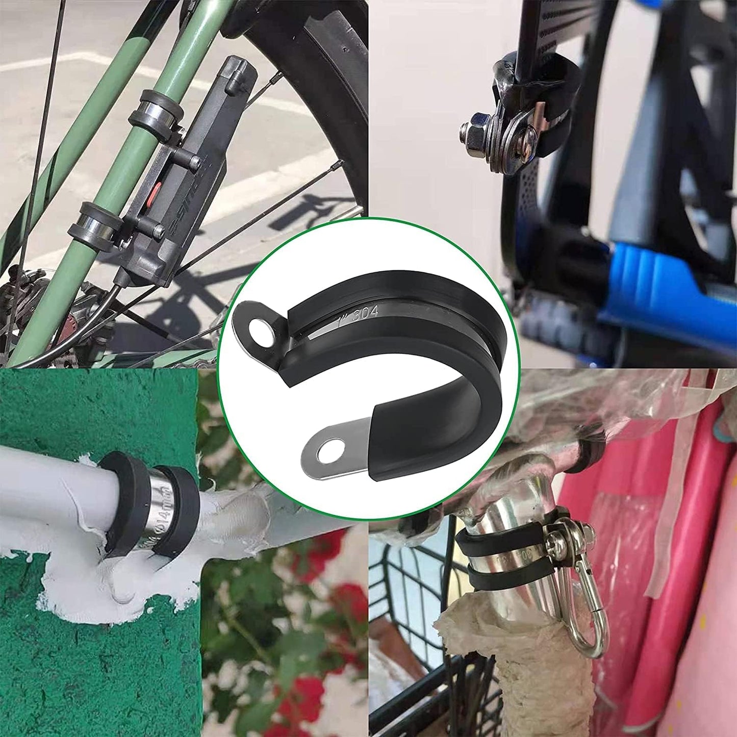 10pcs 2 Inch Stainless Steel Cable Clamps,Rubber Coated Cushioned Insulated Cable Clamp,Automotive Cable Wire Clamps,Pipe Clamps,Metal Clamp for Tube,Lines,Wire Cord Installation(Black,51mm)