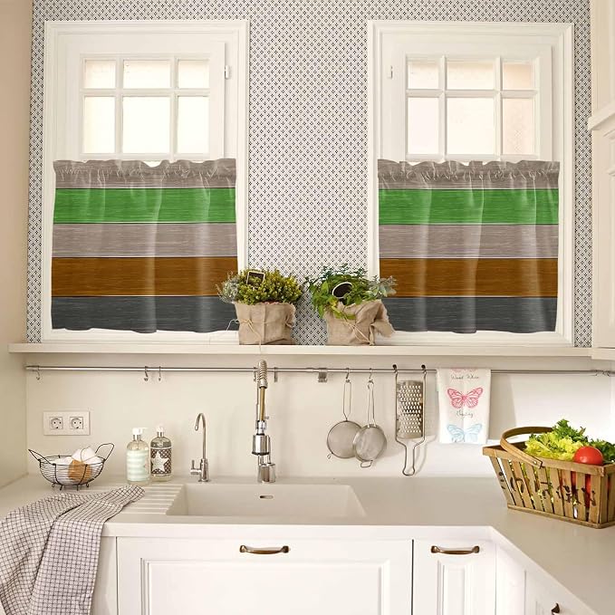 Farm Gray Green Brown Wood Grain Window Valance Curtains, Rustic Wooden Plank - Image 7