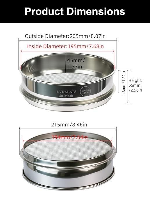 All 304 Stainless Steel 40 Mesh Test Sieve, 8 Inch/20cm Diameter, Lab Sifter & - Image 5